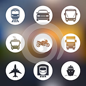 Simple monochromatic transport icons set