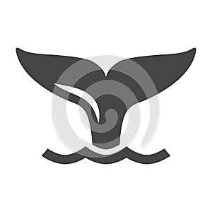 Simple monochrome fishtail icon vector illustration. Whale tail with fin at waving water surface
