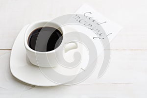 Simple morning with white cup of coffee for better half with `go