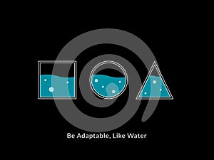 Simple Motivation graphic on dark background. Be adaptable like water
