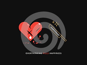 Simple Motivation graphic on a dark background. The heartache and the overthinking knife photo