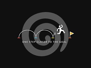 Simple Motivation graphic on dark background. A man jump to the destination