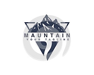 Simple Mountain Outdoor Hiking Adventure Logo Design.