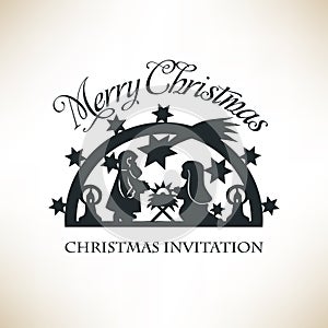 Simple Nativity scene. Christmas invitation