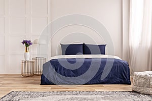 Simple navy blue and white bedroom interior design