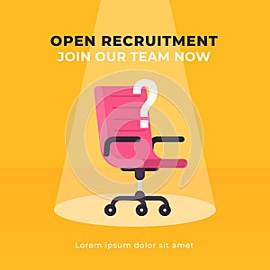 Simple office chair with question mark symbol and spot light background illustration. Business hiring and recruiting concept. Mode