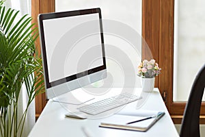 Simple office workstation with pc desktop computer