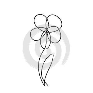 Simple one line flower doodle. Vector continuous line drawing.