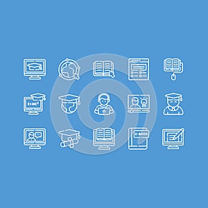 Simple online education learning line icon set