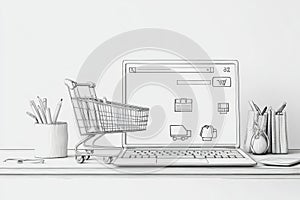 Simple Online Shopping Line Illustration photo