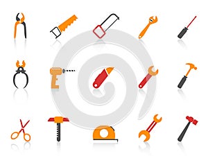 Simple orange color hand tool icons set