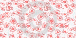 Simple, orange, tiny daisy flowers seamless pattern on a light background.