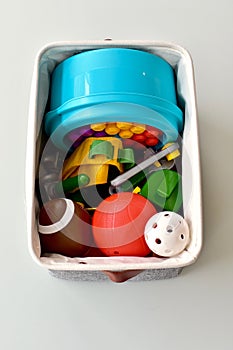 Simple organized storage baskets for easy clean up of toys and books for kids and modern living