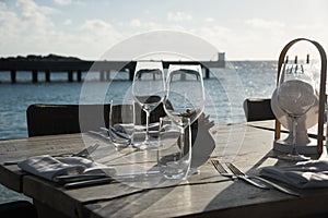 Simple outdoor restaurant table setting