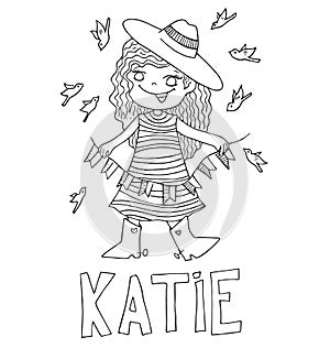 The simple outline drawing for coloring with the image of children of different name characters and education