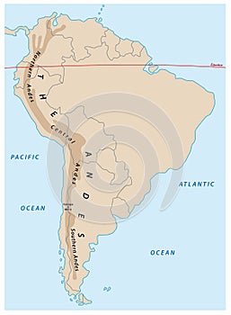 Simple outline map of the south american andes mountains