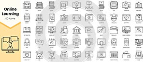 Simple Outline Set of Online Learning icons. Linear style icons pack. Vector illustration