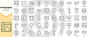 Simple Outline Set of Photography icons. Linear style icons pack. Vector illustration