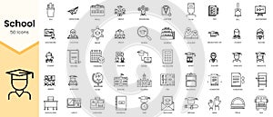 Simple Outline Set of School icons. Linear style icons pack. Vector illustration