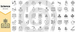 Simple Outline Set of Science icons. Linear style icons pack. Vector illustration