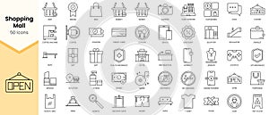 Simple Outline Set of Shopping Mall icons. Linear style icons pack. Vector illustration