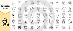 Simple Outline Set of Surgeon icons. Linear style icons pack. Vector illustration