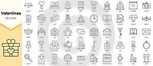 Simple Outline Set of Valentines icons. Linear style icons pack. Vector illustration
