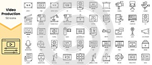 Simple Outline Set of Video Production icons. Linear style icons pack. Vector illustration