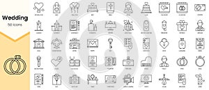 Simple Outline Set of Wedding icons. Linear style icons pack. Vector illustration