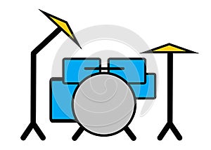 A simple outline shape of a drum set musical instrument white backdrop