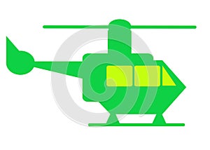 A simple outline shape silhouette of a bright green helicopter white backdrop