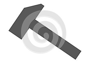 A simple outline silhouette shape of a hammer used for forging metals white backdrop