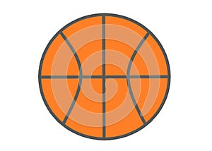 A simple outline silhouette shape of an orange basketball white backdrop