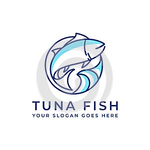 Simple outline tuna fish line art illustration logo