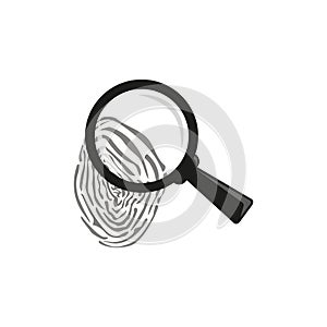 Simple outline vector magnifying glass over a fingerprint icon