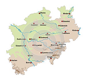 Simple overview map of North Rhine-Westphalia, Germany photo