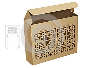 Simple packaging with stenciled pattern die cut template and 3D mockup