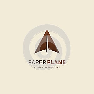 Simple paper airplane logo icon in brown color