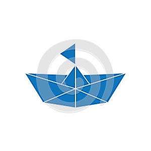Simple paper craft geometric ship boat symbol logo vector