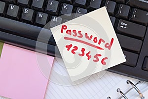 simple password note on keyboard. data protection cybersecurity concept.