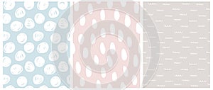 Simple Pastel Color Geometric Seamless Vector Patterns with Dots, Waves and Spots.