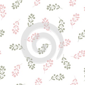 Simple pastel-colored flower seamless pattern, flat style vector illustration, symbol of spring, cozy home