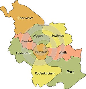 Pastel map of districts of Cologne, Germany