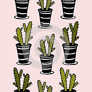 A simple pattern of cacti.Pink background, funny cacti. The print is well suited for textiles, Wallpaper and packaging