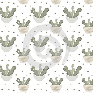 A Simple pattern - Flowers in the pots and Background with dots