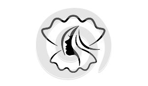 Simple Pearl shell beauty face silhouette black vector logo icon design flat illustration