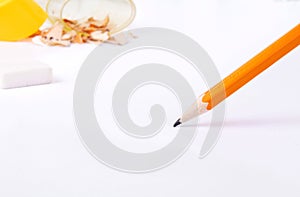 Simple pencil on white paper closeup