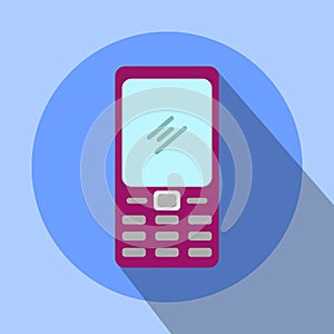 Purple phone flat vector icon with blue background