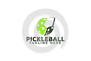 Simple pickleball logo with a combination of a paddle or racket and ball