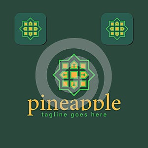 Simple Pineapple slice logo. Geometric pineapple logo icon style. Premium Vector illustration.Abstract fruit design